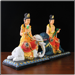 精雕文殊普賢菩薩擺件 精雕文殊普賢菩薩擺件