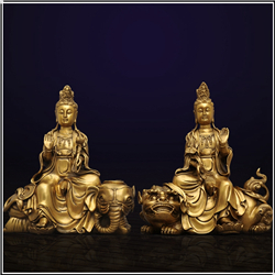 黃銅文殊普賢擺件 黃銅文殊普賢擺件