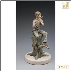 小男孩吹笛子銅雕塑 小男孩吹笛子銅雕塑