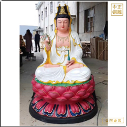 白色坐蓮花純銅觀音佛像 白色坐蓮花純銅觀音佛像